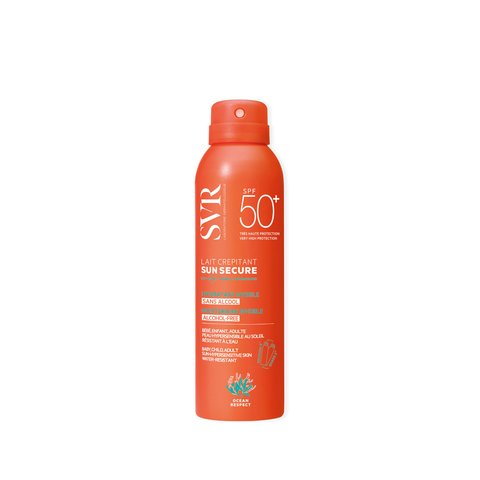 Protector solar hidratante invisible sin alcohol SPF50+ Sun Secure Lait Crepitant 200 ml SVR